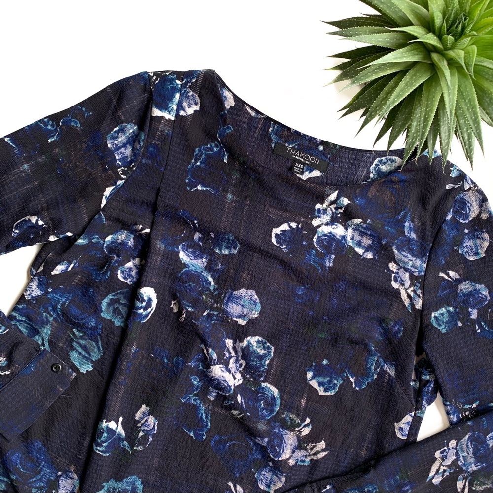 Thakoon Navy Blue Floral Long Sleeve Mini Dress